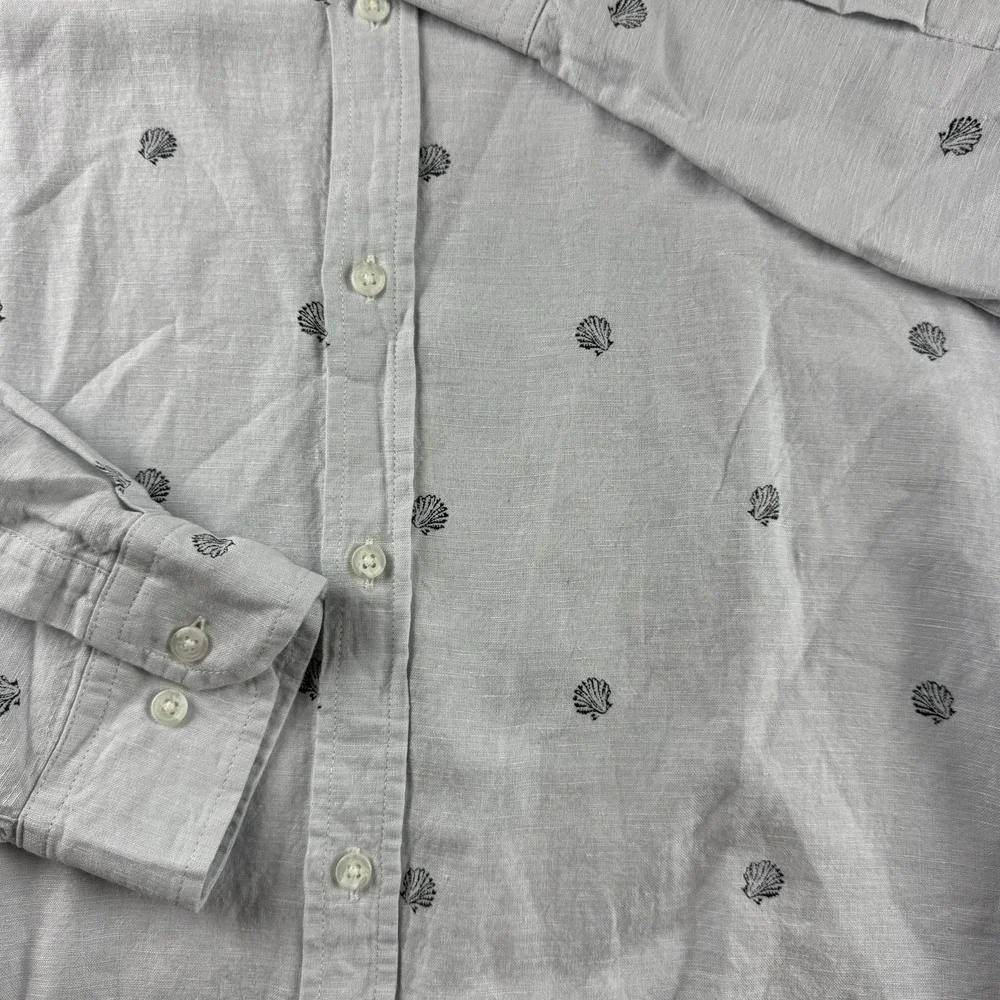 Banana Republic Shirt Men's 2XL Blue Linen Blend Untucked Fit Seashell AOP NWT